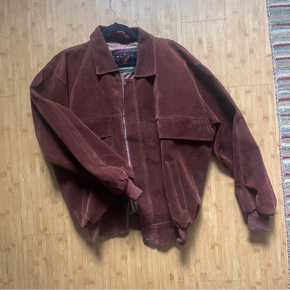 Men's Suede Bomber Jacket in Dark Brown